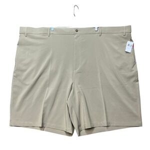 Grand Slam Short Men 56 Tan Flat Front Stretch Performance Golf Expandable Waist